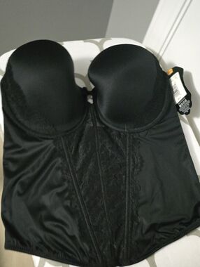Maidenform Black Strapless Lace-Front Longline Bustier